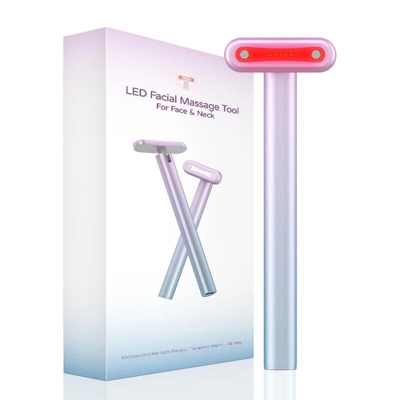 Masajeador varita Facial 4 en 1 LED terapia de luz roja | Rodillo masajeador facial de microcorriente, masajeador facial 4D