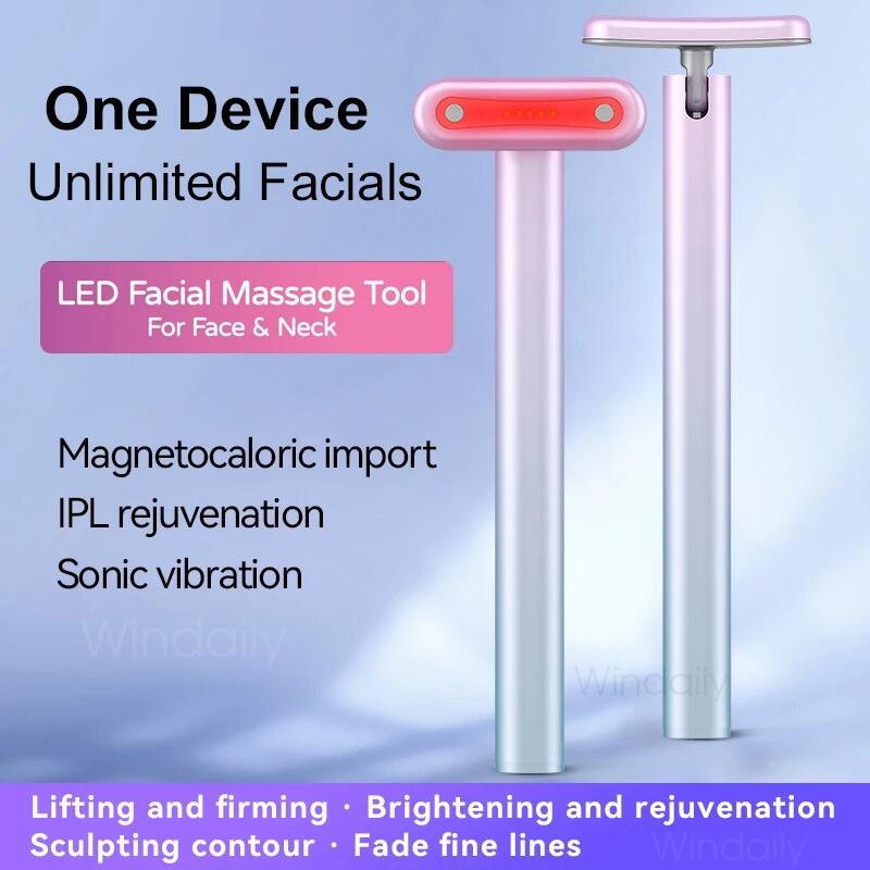 Masajeador varita Facial 4 en 1 LED terapia de luz roja | Rodillo masajeador facial de microcorriente, masajeador facial 4D